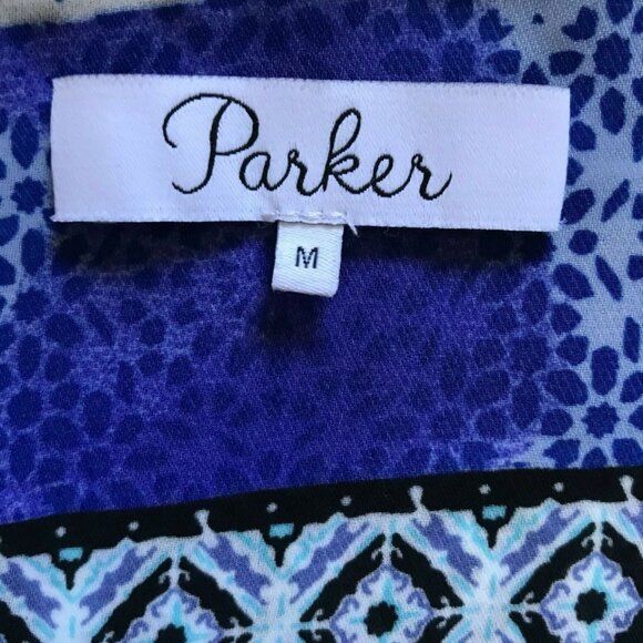 Parker Dominica Midi Dress Womens Medium Blue White Faux Wrap Dolman Sleeve - Picture 5 of 11